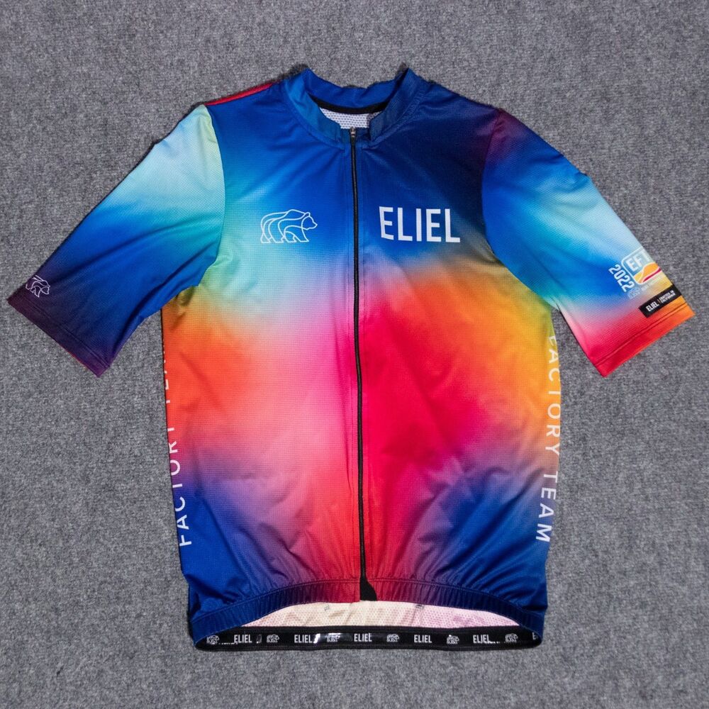 Eliel EFT Factory Team 2022 Tie Dye Rainbow Gradient Zip Cycling Jersey Men's XL